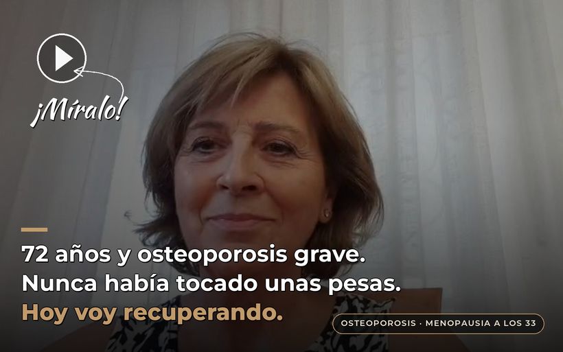 Esperanza, 72 años, con osteoporosis severa desde una menopausia a los 33: hoy entrena fuerza y recupera.